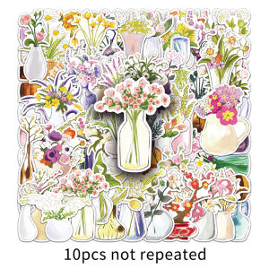 สติกเกอร์กันน้ำ50ชิ้นภาพวาดด้วยมือสติ๊กเกอร์ขนาดใหญ่การ์ตูนพืชดอกไม้ที่สร้างสรรค์เป็นรูป Hraffiti กระบอกน้ำกระเป๋าเดินทางแก้วกล่องข้าวกลางวันรูปกีตาร์