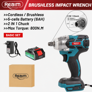 REAIM Cordless Impact Wrench 800N.M Brushless Heavy Duty Electric Wrench 3300RPM Rechargeable 6AH Battery Power Tool Set for Motorcycle