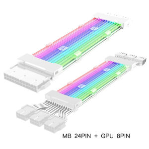 ARGB PSU Power Supply Extension Cable ATX 24Pin Rgb Cable PCI-E 6 2Pin RGB Glow Extension Cable Motherboard Extension Cable