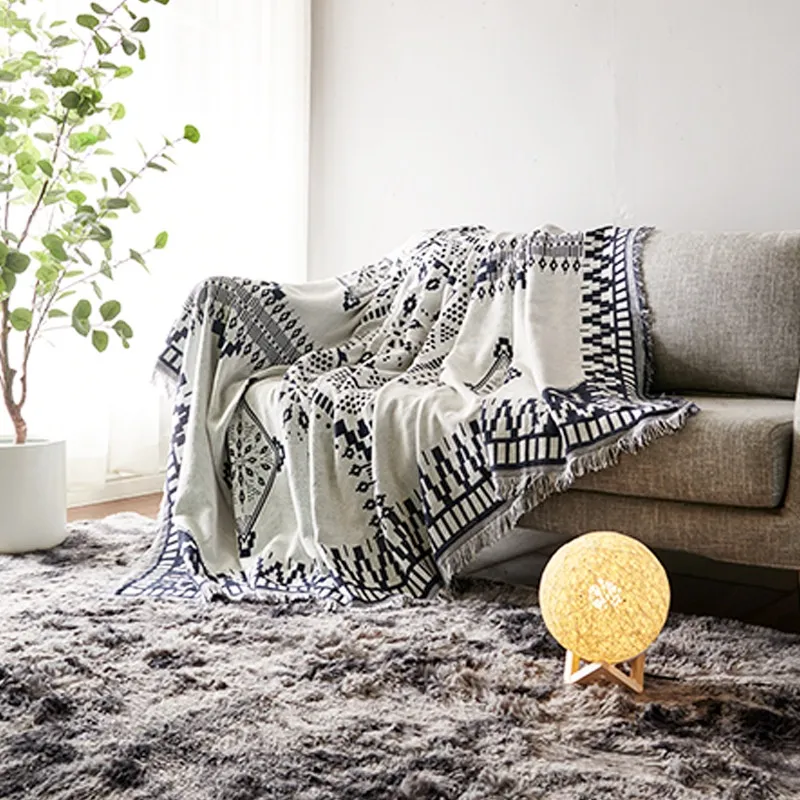 Reversible Throw Blanket with Tassel Soft Sofa Blankets Chair Couch Sofa Cover Slipcover Protector for Bed Home Decor