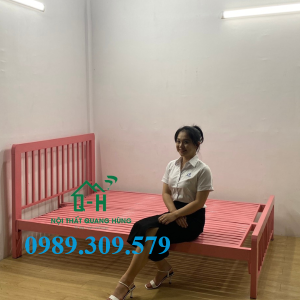 GIƯỜNG SẮT HỘP VUÔNG 4X8 MÀU HỒNG CAO CẤP GIAO NHANH HCM