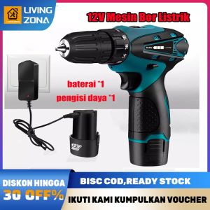 2 BATERAI 1 PENGISI DAVA MESIN BOR TANGAN CORDLESS DRILL CHARGER SET AKSESORIS