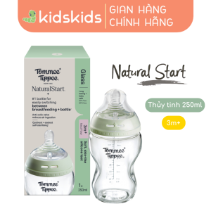 Bình sữa thuỷ tinh ty siêu mềm tự nhiên Tommee Tippee Natural Start 250ml núm ty đi kèm 3-6 tháng