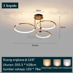 (Satu tahun jaminan)Ruang Tamu Lampu Gantung Lampu Gantung Ruang Tamu 3-Warna LED Nordic Lampu Gantung Nordic Lampu Hias Rumah Ruang Tamu Lampu Langit-langit LED Sumber Cahaya Lampu Gantung Yang Dapat Diganti