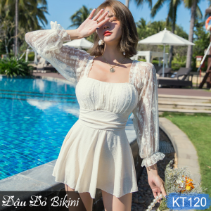 Bộ bơi nữ tay ren gợi cảm có size đại cho người béo mập bigsize đến 95kg phom chuẩn đẹp tôn dáng dấu bụng tốt | KT120
