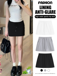 Womens spring and summer white Aline halfbody Lined high waist sports skirt