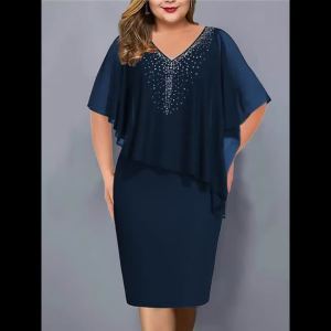 2026 New Elegant Summer Party Dress Rhinestone Decor Daily Wear Bodycon Plus Size Chiffon Lady Banquet Dress2026