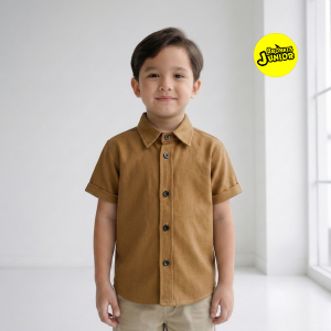 Bronkis Junior Kemeja Anak Laki Laki Lengan Pendek Bahan Pique Warna Mocca untuk usia 0 - 10 tahun