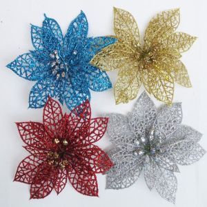 BLACKON New 15cm Party Christmas Glitter Hollow Flowers Xmas Tree Decorations