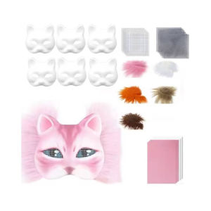 Blank Cat Mask with Felt Fabric Sheet Plush Faux Fur Eye Mesh Cat Face Mask Blank Animal Dress Up Mask for Therian Gear Stuff