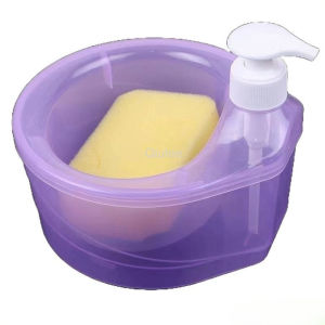 2 in 1 Round Dishwashing Soap Liquid Pump Dishwasher Hand Soap Dispenser Container with Sponge Kitchen Dishwashing Liquid Press Box
