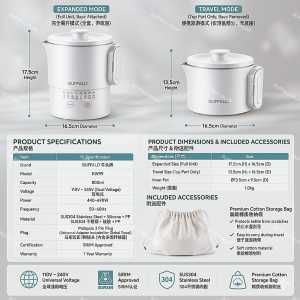 Tiantian BUFFALO 0.8L TRAVEL HEATING KETTLE WITH HADLE | 110~240V | FREE STORAGE BAG | SUS304 牛头牌0.8L迷你旅行电热水壶 (KW99)