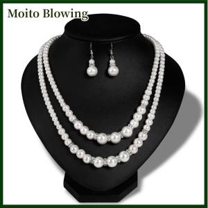 Moito Double Chain Jewelry Set Women Simulated Necklace Earrings Jewelry