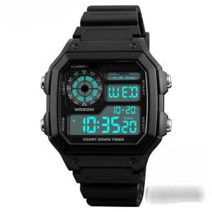 Jam Tangan Pria Digital Tahan Air QNO Segi Strap Rubber Sport Watches Free Box Dan Free Baterai Cadangan