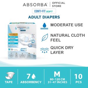 ABSORBA ContiFit Soft Adult Diapers (M/L/XL) - faster absorbency up to 6 hours cloth-like adjustable tape