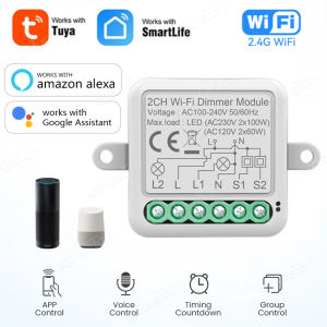 Tuya wifi Bộ điều chỉnh độ sáng thông minh mô-đun chuyển đổi 10A Hỗ trợ 2 cách kiểm soát 1 2 băng đảng Tương thích với Alexa Google nhà cuộc sống thông minh ứng dụng