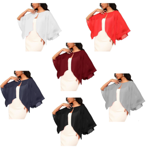 Sheer Chiffon Wedding Shawl Pearls Accent Breathable Sun Protective Girl Shrug for Bride Bridesmaids Ceremony Reception