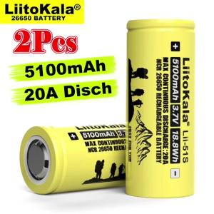 Liitokala 26650V 5100mAh Lii-51S 3.7 20A Liitokala Rechargeable lithium battery Reliable Li-Ion Cell flat top model