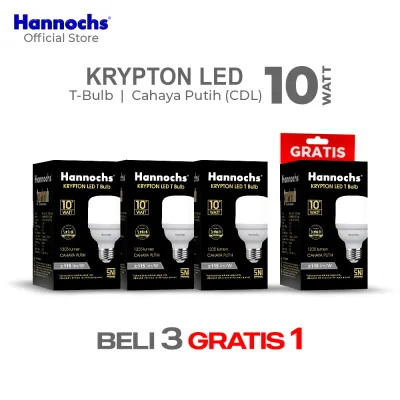 Hannochs Lampu Bohlam LED Krypton T Bulb 10W Cahaya Putih Beli 3 Gratis 1