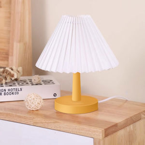 Retro Pleated Table Lamp Korean Wood Dimming Paper Desk Lamp Cute Creative Night Light Bed Lamp Gift for Girlfriend