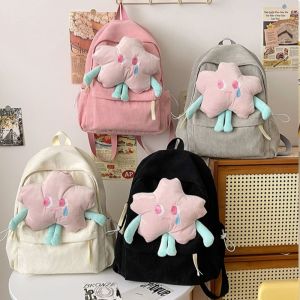 WPOT สร้างสรรค์และสร้างสรรค์ กระเป๋าเป้สะพายหลังตุ๊กตาดาว สีชมพูอมชมพู ตุ๊กตาผ้าพลัฌ กระเป๋านักเรียนสำหรับนักเรียน ทันสมัยและทันสมัย การ์ตูนลายการ์ตูน กระเป๋าสะพายผ้าลูกฟูก เด็กๆเด็กๆ