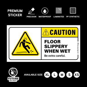 Caution. Floor Slippery When Wet. Wall Sticker Sign Signage Safety Warning Label. Lantai Licin Stiker.