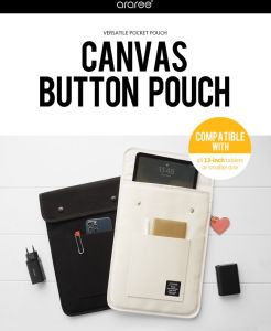 Araree Canvas Zip Pouch Tablet PC Stand Button - Carry 13 Inch Or Smaller Tab Stand Korea Shock Resistant Proof Case Casing Full Coverage Impact Waterproof