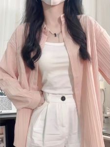 Aililai 1688 เสื้อเชิ้ตแขนยาว เชิ้ตลำลอง สีพื้น ผ้าร่องลายทาง ลายริ้ว น่ารักๆ สไตล์เกาหลี แมทชืง่าย แมทช์กับอะไรก็ดูด๊ มีสไตล์ สาวๆควรมีติดตู้ สั่งเลย