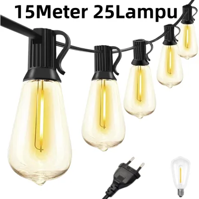 Kuning Lampu 15 Meter 25 Lampu LED Gantung Outdoor Tahan Air Lampu Komplit Lampu Hias Cafe Dua bohlam tambahan disertakan