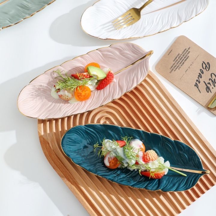 Modern Elegant Leaf Aesthetic Ceramic Accessories Tray Plate