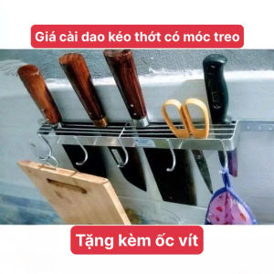 Giá Cài Dao Thớt Bằng Inox Kèm 4 Móc Treo Đồ Tiện Dụng Và Chắc Chắn Tặng Kèm Ốc Vít