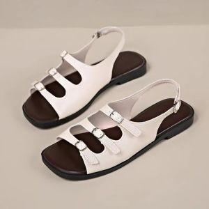 Womens Fashion Open toe Soft Adjustable Strap Flat Rubber Sandals 6688