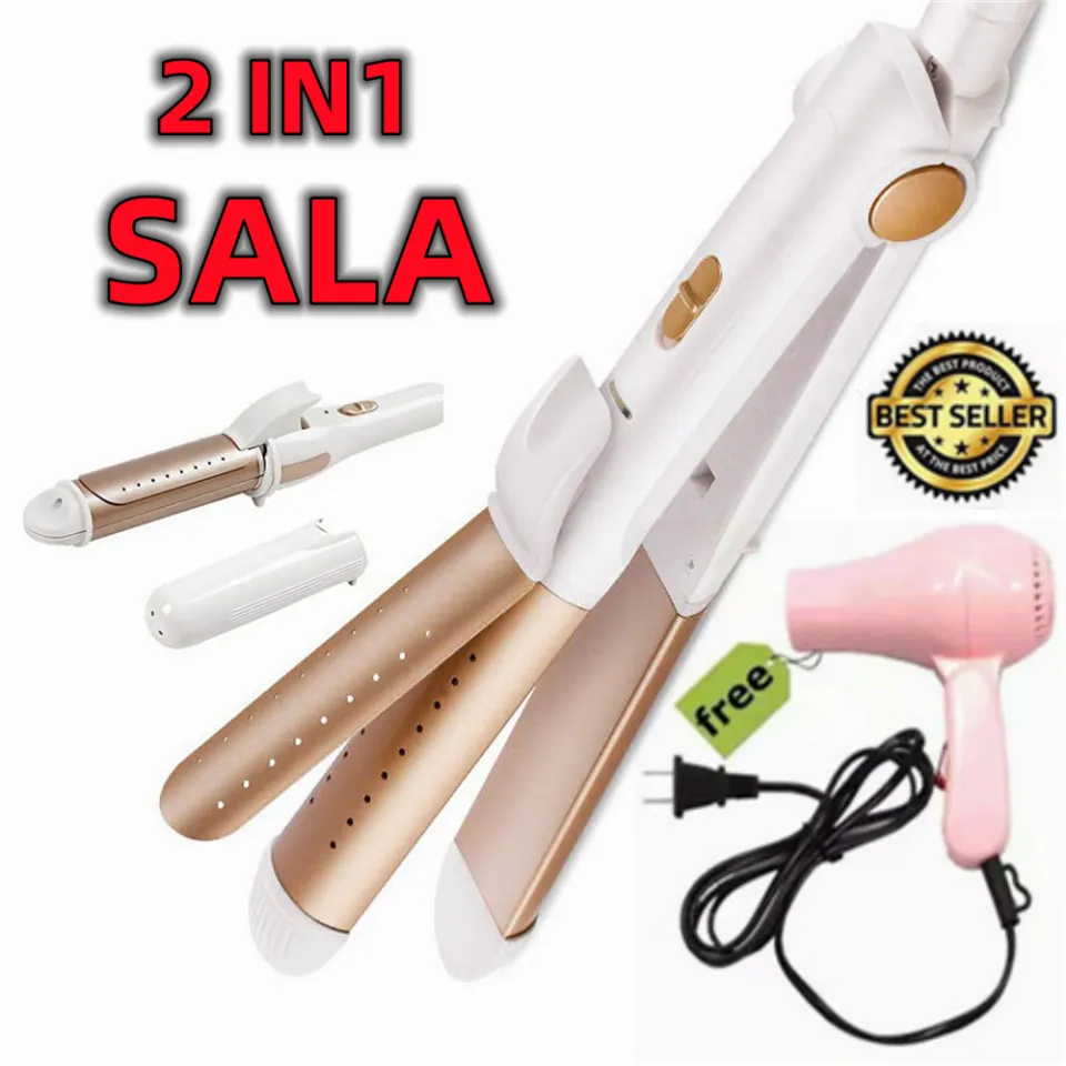 (2IN1 SALE) NOVA-809 in Professional Electric Splint Temperature Adjustment Hair Straightener (White )with FREE Foldable Blower Household Hair