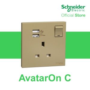 Schneider Electric AvatarOn C: 13A 1 gang switch socket WITH 2.1A 2 port USB