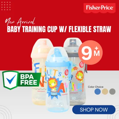 Fisher Price Training Cup 10oz Baby Straw Cup Blue/Gray/Peach