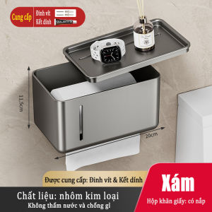 MEIDOO Hộp đựng khăn giấy màu xám có nắp treo tường không đục lỗ làm bằng nhôm chất lượng cao có thiết kế nắp giúp khăn giấy không bị ướt chống thấm nước và chống gỉ