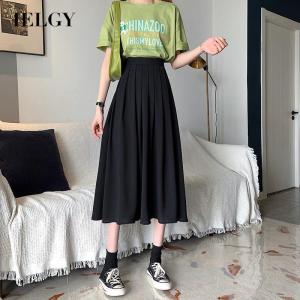 IELGY Retro French High Waist Thin Mid Length Pleated Skirt Covering Crotch Women