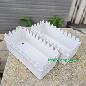 Bộ 2 chậu hàng rào trắng 30x14x12cm nhựa cứng xinh xắn