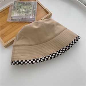 MALAYSIA STOCK Korean Plain Color Trendy Checkered Sport Fashion Fisherman Bucket Hat Flipped Cap A-006