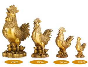 Tượng Gà Trống đồng - Chất liệu đồng thau cao 13cm nặng 400g + Tặng xâu tiền lục đế (linh vật phong thuỷ cấm tiệt thói trăng hoa)