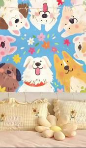 Ready stock sa local warehouseHealing Cute Cartoon Hanging Cloth Background Cloth Girly Bedroom Bedside Cover Ugly Transformation Cover Ugly Decoration Hanging Cloth Tapestry