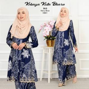 Kebaya Kota Bharu 9.0 - Baju Kurung Kebarung Corak Moden Ironless S - 3XL Navy Blue Mint Green Maroon Black