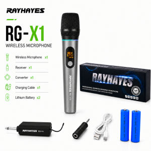 RAYHAYES RGB Wireless Microphone UHF Handheld Rechargeable Microphone for Karaoke