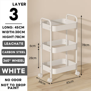 No Screw 3-Tier Trolley Kitchen Utility Cart Shelf Rack Baby Stuff Organizer Home Bedroom Office Storage Rolling Salon Cart Hotels Restaurant Use Easy Assemble with Locking Wheels and Handle