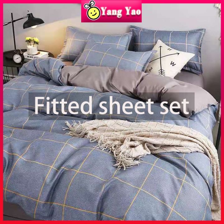 Korean Style Cadar Set 4 in 1 Fitted Sheet quilt Cover Queen/King Size