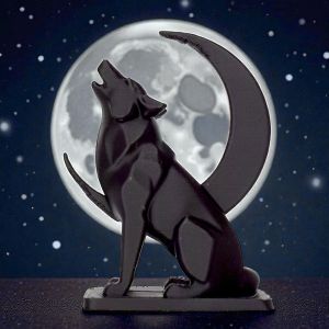 GOOD STUFF Gothic Wolf Moon Statues Creative Night Theme  Wolf Decorations Collectible 3D Printed Canine Statues Crafts  Use