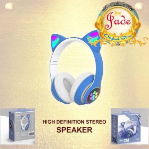 Headset Headphone bluetooth Wireless HiFi Extra bass Led Cat STN28 ear gaming model telinga kucing lucu