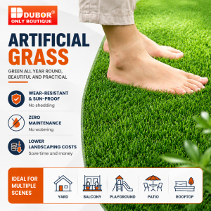 DUBOR Artificial Grass Carpet Low Maintenance Fake Grass Stain Resistant Decor Lawn Carpet All Weather Turf Mat for Backyard Kids Playground Outdoor Party Floor Decor