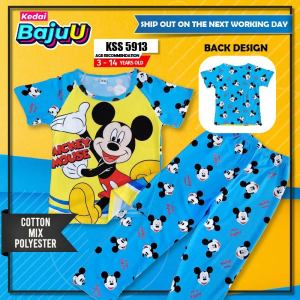✅【Kedai BajuU】3-14yrs old Mickey Mouse Children Kids short sleeve tshirt + long pant┃cotton polyester blend