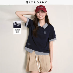 Giordano Women Tom & Jerry embroidery fake two-piece polo shirt Free Shipping 18316203